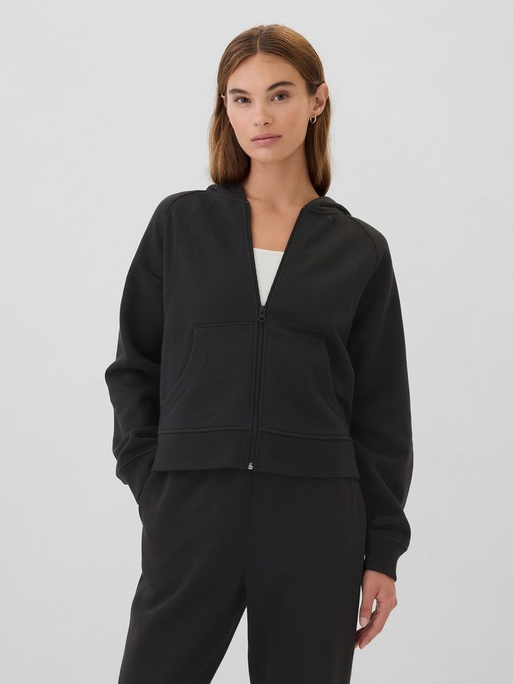 Relaxed Fleece Zip Hoodie | Gap Factory Athleisure Sweats With Double-lined Hood, Sporty Fall Sweatshirt With Pockets, Fall Athleisure Sweatshirt With Pockets, Fleece Long Sleeve Activewear With Pockets, Athleisure Fall Hooded Jacket With Kangaroo Pocket, Fall Hoodie Sweats With Ribbed Cuffs, Fall Athleisure Hooded Jacket With Ribbed Cuffs, Half-zip Hoodie With Ribbed Cuffs For Loungewear, Comfy Sweats With Double-lined Hood And Cozy Fit