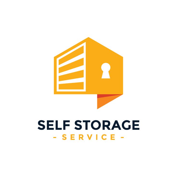 the logo for self storage service, with an arrow pointing up to it's door