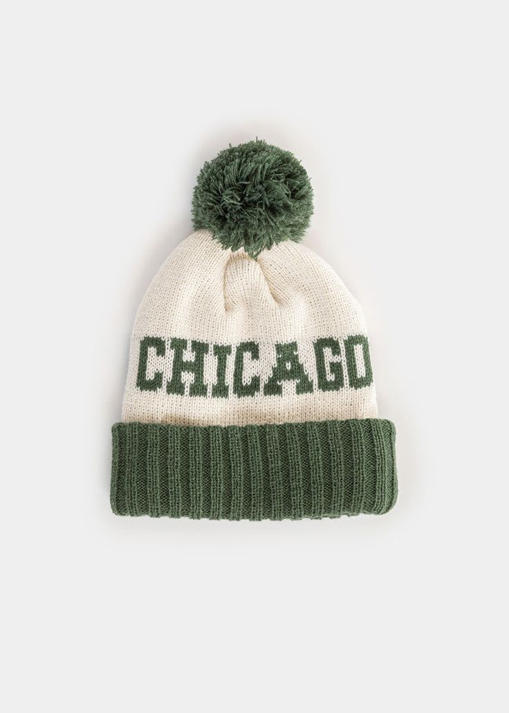 We've taken the classic knit beanie and perfected it. Our Mad Hatter knit cuff beanie is the quintessential cold weather classic, featuring a longer profile to ensure a fit you love and wide rollover adjustable cuff. Features thick, acrylic yarn. Soft to the touch, the stretchy rib knit creates a stay-put fit. Fold up cuff with 'Chicago' embroidered script. 100% acrylic rib knit. One size fits most. Classic Beanie Hats For Fall, Classic Beanie For Fall, Winter Cotton Hats, Classic One-size Winter Hats, Knitted Beanie For Fall Streetwear, White Hat For Fall Streetwear, Casual Winter Beanie Cap, Classic Cold Weather Beanie, White Streetwear Hat For Fall