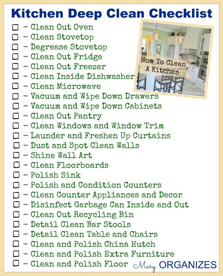 the kitchen deep clean checklist is shown