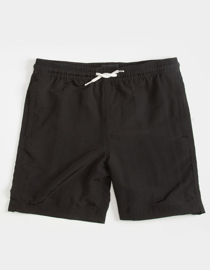 Rsq Nylon Shorts. Elastic Drawstring Waist. Welt Hand Pockets. Back Right Patch Pocket. Woven Label Above Pocket. Approx. Inseam: 6". 100% Nylon. Machine Wash. Imported. Nylon Shorts, Woven Label, Woven Labels, Drawstring Waist, Swim Trunk, Patch Pocket, Mens Short, Elastic, Black