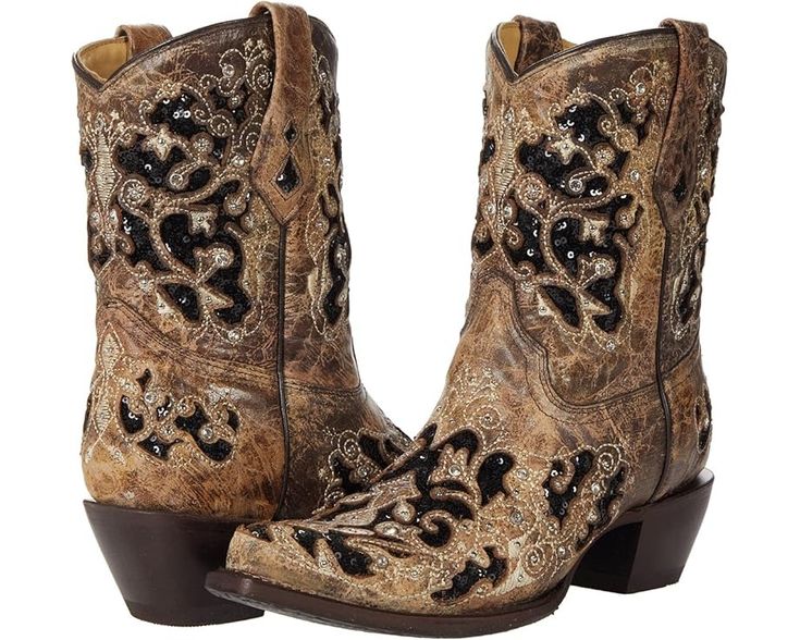 Women's Corral Boots A4190 | Zappos.com Rhinestone Boots With Round Toe For Rodeo, Embellished Ankle Boots For Fall, Embellished Fall Ankle Boots, Western Boots With Rhinestones And Snip Toe, Western Snip Toe Boots With Rhinestones, Western Style Snip Toe Boots With Rhinestones, Embellished Leather Boots With Snip Toe, Leather Boots With Rhinestones For Fall, Western Embellished Snip Toe Boots