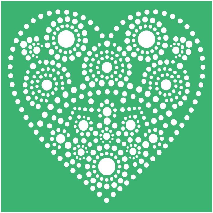 a heart made out of circles on a green background with white dots in the middle