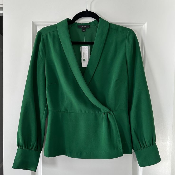 Brand New With Tags: Jcrew Blazer Blouse Top Size 4 This Top Is Absolutely Beautiful! Perfect To Wear Around The Holidays. Zipper On The Side. Fitted Look. Sadly This Doesn’t Fit Anymore And Need To Part With It. My Loss Is Your Gain! Green Long Sleeve Office Tops, Green Long Sleeve Top For Office, Fitted Long Sleeve Top For Spring Workwear, Elegant Green Top For Workwear, Elegant Green Tops For Workwear, Elegant Green Top For Work, V-neck Long Sleeve Top For Work In Spring, Spring V-neck Long Sleeve Top For Work, Chic Green Top For Work