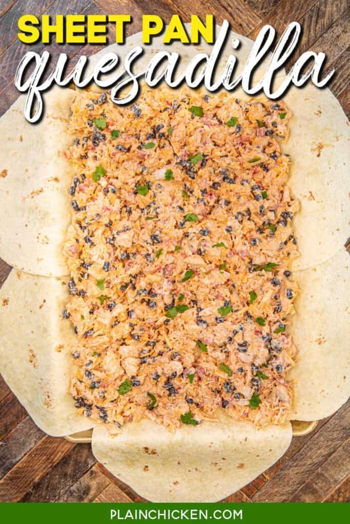 sheet pan quesadilla with text overlay