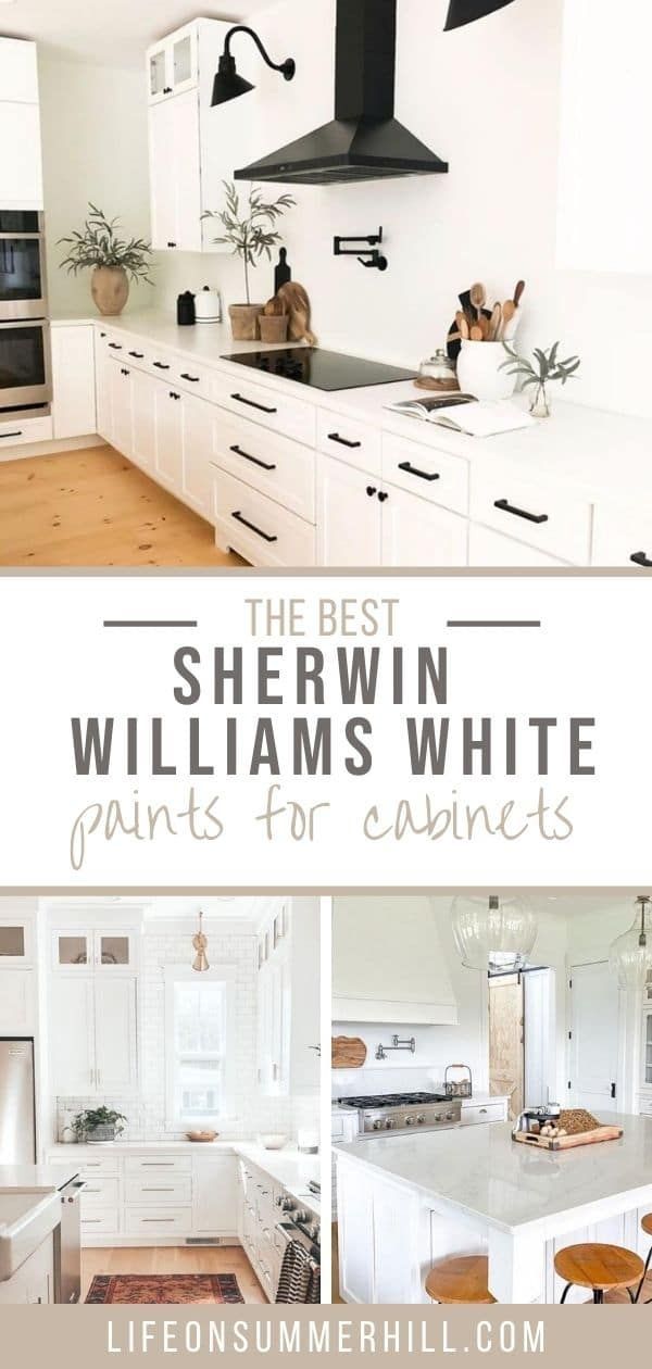 the best shernin williams white paints for cabinets and countertops in this kitchen