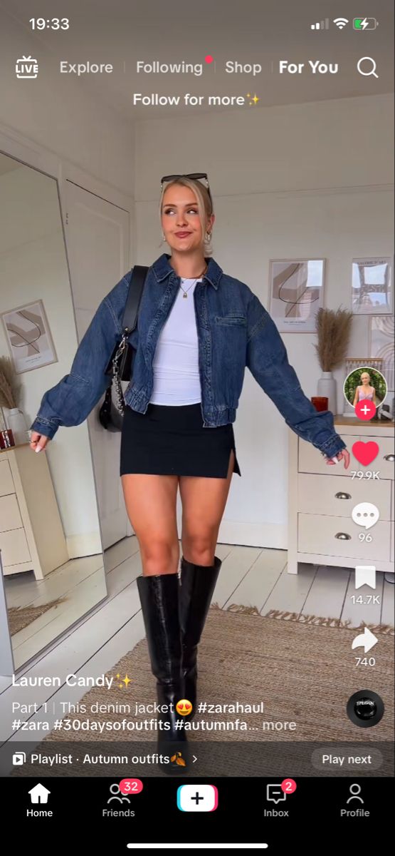 Outfit Jean, Chicago Outfit, Skirt Outfits Fall, Denim Jacket Outfit, Denim Skirt Outfits, Nashville Outfits, Fall Jeans, Brunch Outfit, Autumn Outfit