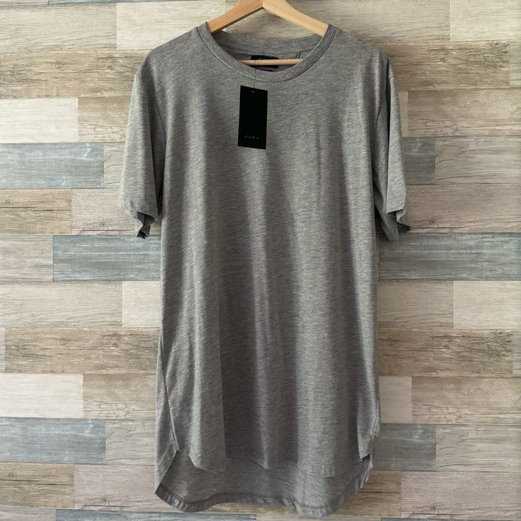 Zara T Shirt, Longer In The Back! New! Zara Relaxed Fit Tops For Streetwear, Summer Loungewear T-shirt With Shirttail Hem, Basic Tan Short Sleeve Tops, Zara Casual T-shirt For Spring, Basic Summer T-shirt For Layering, Basic Gray Summer Shirt, Basic Gray Shirt For Summer, Gray Crew Neck Shirt For Summer, Summer Layering T-shirt With Shirttail Hem