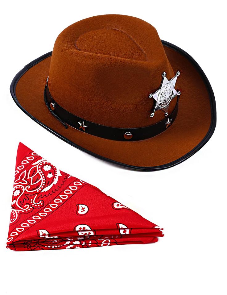 PRICES MAY VARY. One sized cowboy hat for toddler boy dress up accessories Including a child cowboy brown hat and a red bandana Toddler boy cowboy hat with the sheriff's badge, classic teardrop crown, decorative buckle belt and adjustable windproof rope, showcasing fashion and individuality Suitable for Dress up, Rodeo Day, Role play, Halloween, Mardi Gras celebrations and West Cowboy Party A wonderful gift idea for your little ones on these meaningful occasions Size: Toddler boys'cowboy brown h Adjustable Brown Costume Hats For Rodeo, Handmade Brown Hat For Rodeo, Toddler Felt Cowboy Hat, Cowboy Outfits For Boys Toddlers, Cowboy Hat Cheap Red Bruned Brown, Toddler Cowboy Hat, Kids Cowboy Hats, Boy Dress, Cowboy Costume