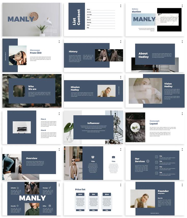 a bunch of blue and white powerpoint presentation templates with different images on them