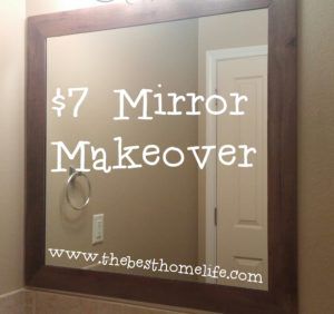 a bathroom mirror with the words $ 7 mirror makeover written on it in white