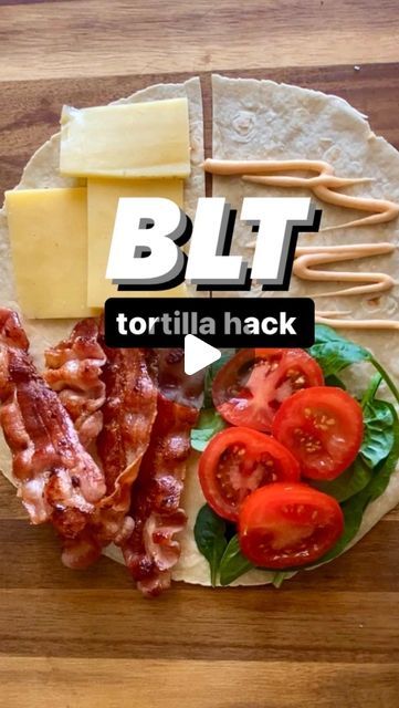 a tortilla with bacon, tomatoes and cheese on it