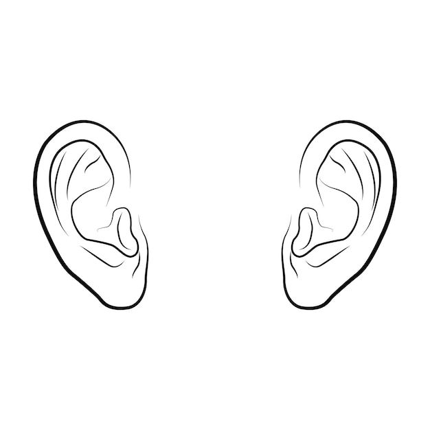 an ear is shown in black and white, with one side facing the other direction