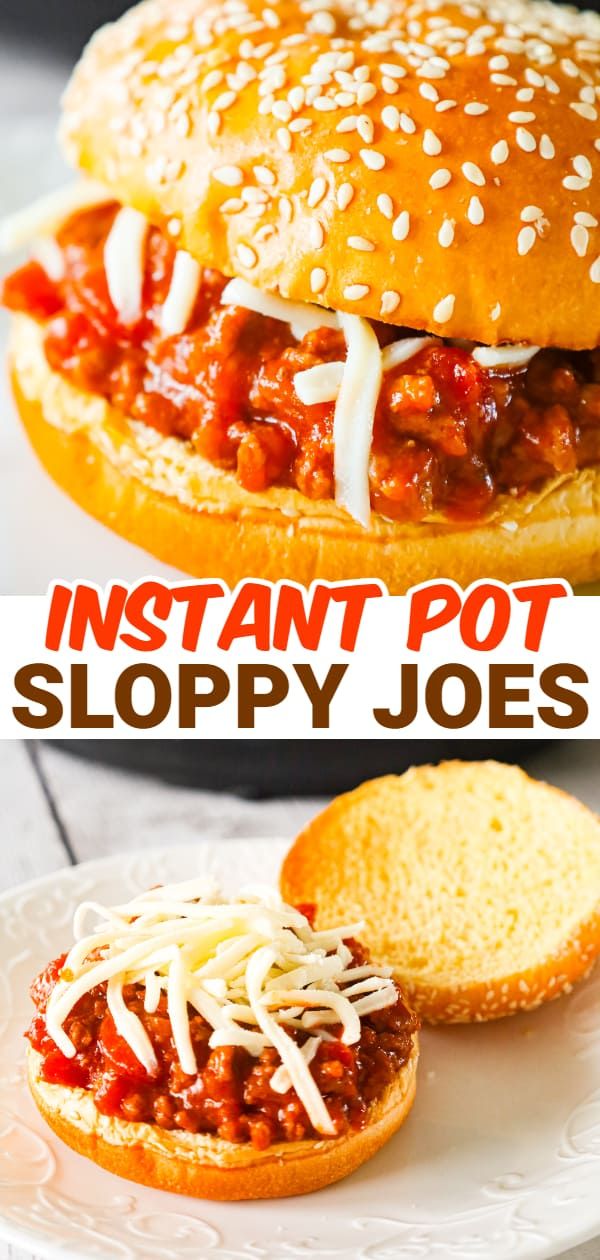 an image of instant pot sloppy joes on a bun with cheese and tomato sauce