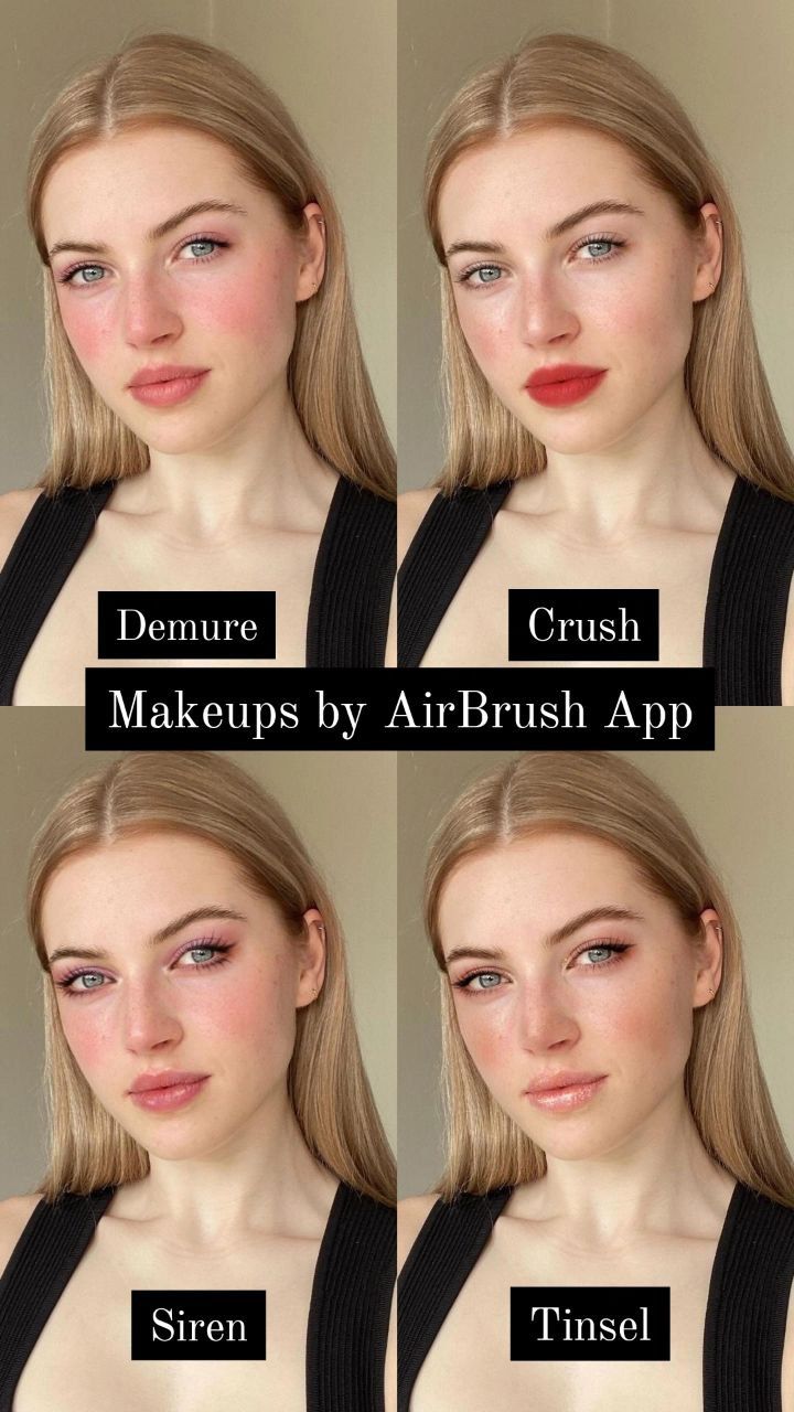 Photo edited by AirBrush App. Makeups: Sets Demure, Crush, Siren and Tinsel. Which makeup did you like the most? #AirBrush #retouch #photoeditor #filter #airbrushfilter #makeups #fashion #edit Demure Makeup, Airbrushed Makeup, Which Makeup, Airbrush App, Airbrush Makeup, Photo Edited, Level 3, Fashion Makeup, Makeup Inspiration