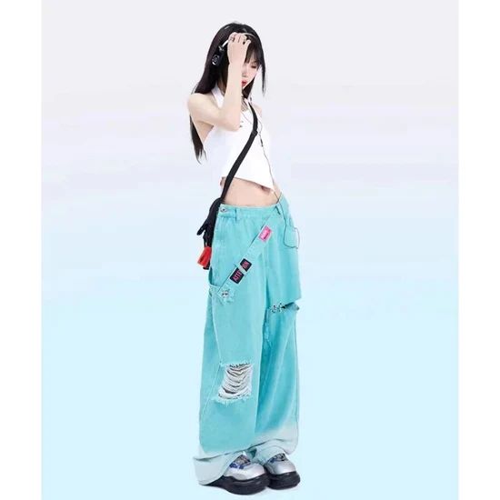 Wide Harajuku Y2K Pants - Pastel Kitten Blue Harajuku Style Summer Bottoms, Blue Harajuku Style Bottoms For Summer, Hip Hop Style Baggy Wide Leg Bottoms, 90s Style Baggy Wide Leg Pants, Harajuku Style Cotton Bottoms With Pockets, Harajuku Cotton Bottoms With Pockets, Harajuku Style Summer Bottoms With Pockets, Summer Harajuku Bottoms With Pockets, Harajuku Style Bottoms With Pockets For Spring