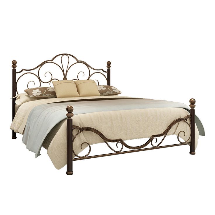 a bed with metal headboard and foot board, made in the style of an iron frame