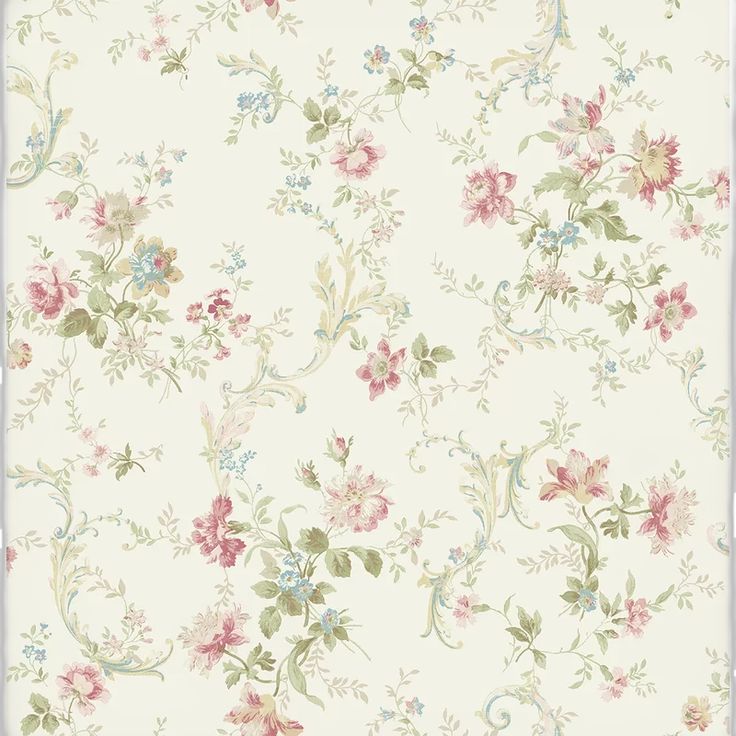 an old fashioned wallpaper with flowers and vines on it's side, in pastel colors