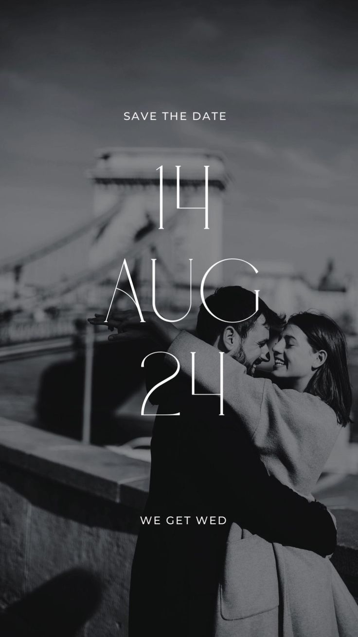 a couple embracing each other in black and white with the words save the date on it