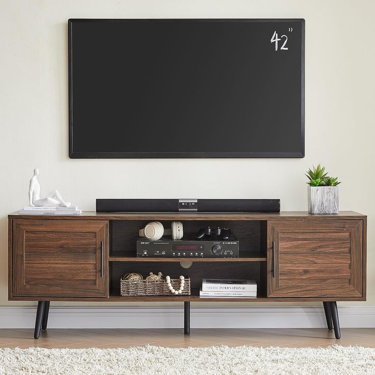 Modern TV Stand Vintage Media Console, Corner Tv Console, Mid Century Modern Tv, Midcentury Tv Stand, Mid Century Modern Tv Stand, Home Entertainment Centers, Tv Console Table, Wood Tv Stand, Tv Stand With Storage