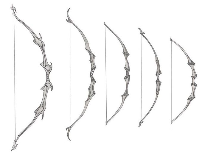 four different types of bows and arrows on a white background, each with an arrow in the middle