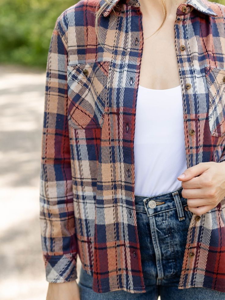 Elevate your fall style with our cozy knit plaid shirt! This collared long sleeve top is perfect for pairing with your favorite cuffed denim, providing both comfort and style. Embrace the season with an effortlessly chic look. Model is wearing a size S. Approx. length 27" measured from a S. 48% Polyester, 47% Rayon, 5% Spandex Knit Plaid, Bridal Shower Outfit, Plaid Top, Dressy Dresses, Athleisure Fashion, Mother Denim, Cozy Knit, Long Sleeve Plaid, Maxi Dresses Casual