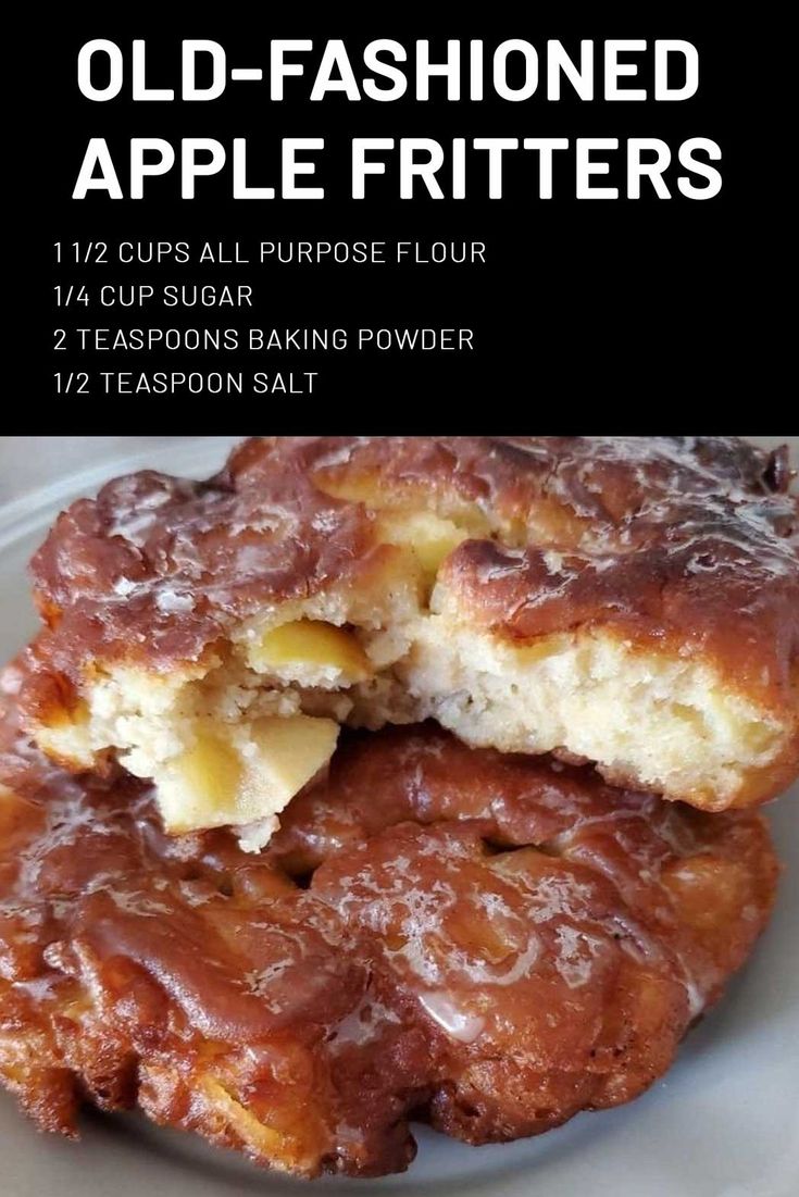 old - fashioned apple fritters on a plate with text overlay that reads, old - fashioned apple fritters