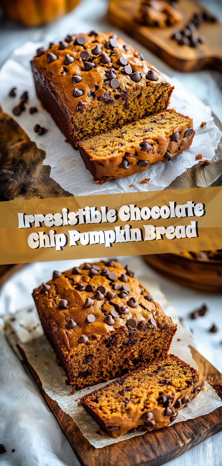 there are two slices of chocolate chip pumpkin bread