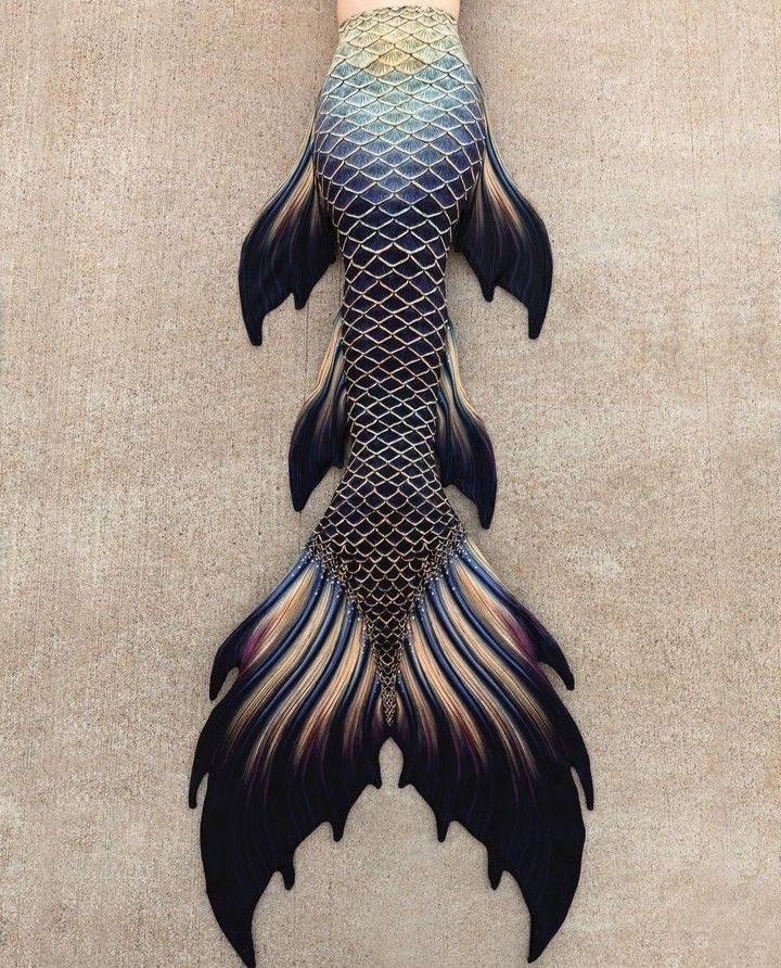 an intricately designed mermaid tail is displayed on the wall