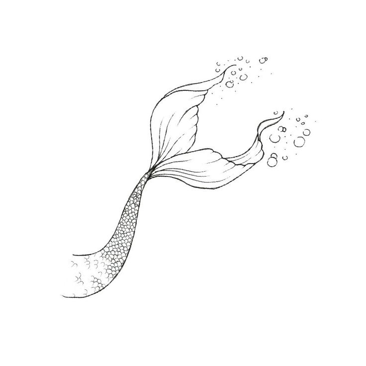 a black and white drawing of a mermaid's tail with bubbles coming out of it