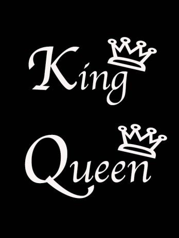 the words king and queen written in white on a black background