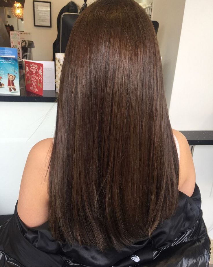 Straight Hair Brunnete, Cute Hair Colors For Straight Hair, Medium Brown Black Hair, Latte Brunette Straight Hair, Plain Brown Hair Color, No Style Haircut Long Hairstyles, Brown Hair Dye On Black Hair, Pin Straight Brown Hair, Full Head Colour Brown