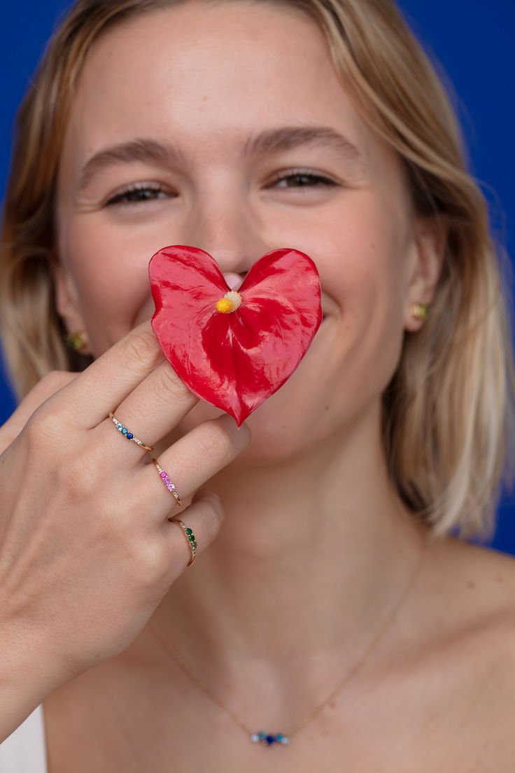 A pop of color on your finger with these vibrant fine gemstones set in gold and accented with3 diamonds on each side. The rings can be done in white, yellow or rose gold in any size and the gemstones can be personalized as well! Pick your favorite one!
 
Pink: ruby, fuchsia pink sapphire, light pink sapphire.

Blue: blue sapphire, blue diamond, blue topaz.

Green: emerald, tsavorite, peridot.

Gray: black diamond, gray diamond, white diamond. 14k Yellow Gold Diamond Ring With Gemstone Accents, 14k Yellow Gold Ruby Ring With Gemstone Accents, Yellow Gold Stackable Rings With Gemstone Accents, Yellow Gold Ruby Ring With Gemstone Accents For Promise, 14k Gold Sapphire Ring With Gemstone Accents, 14k Gold Rings With Gemstone Accents For Promise, 14k Gold Birthstone Ring With Gemstone Accents For Promise, 14k Gold Stackable Rings With Gemstone Accents, 14k Gold Stackable Rings With Gemstone Accents For Promise