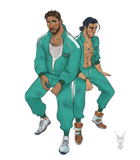 two men in green tracksuits sitting next to each other