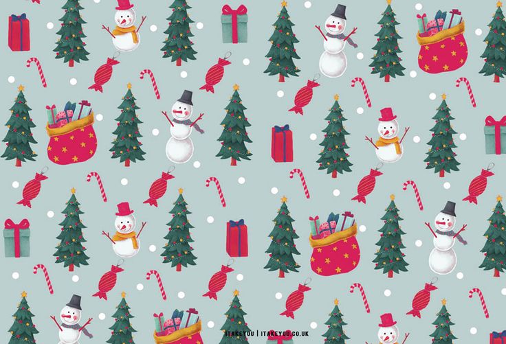 snowmen and christmas trees with presents on blue background, seamless pattern for fabric or wallpaper