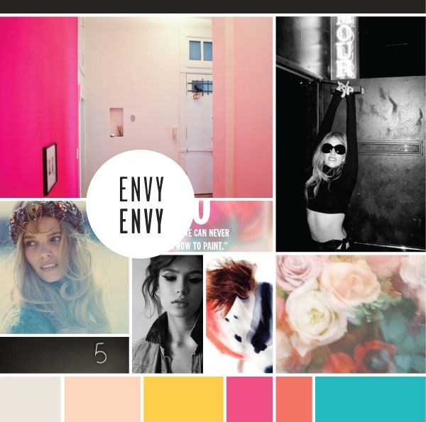 a collage of photos with the words envy on it and images in different colors