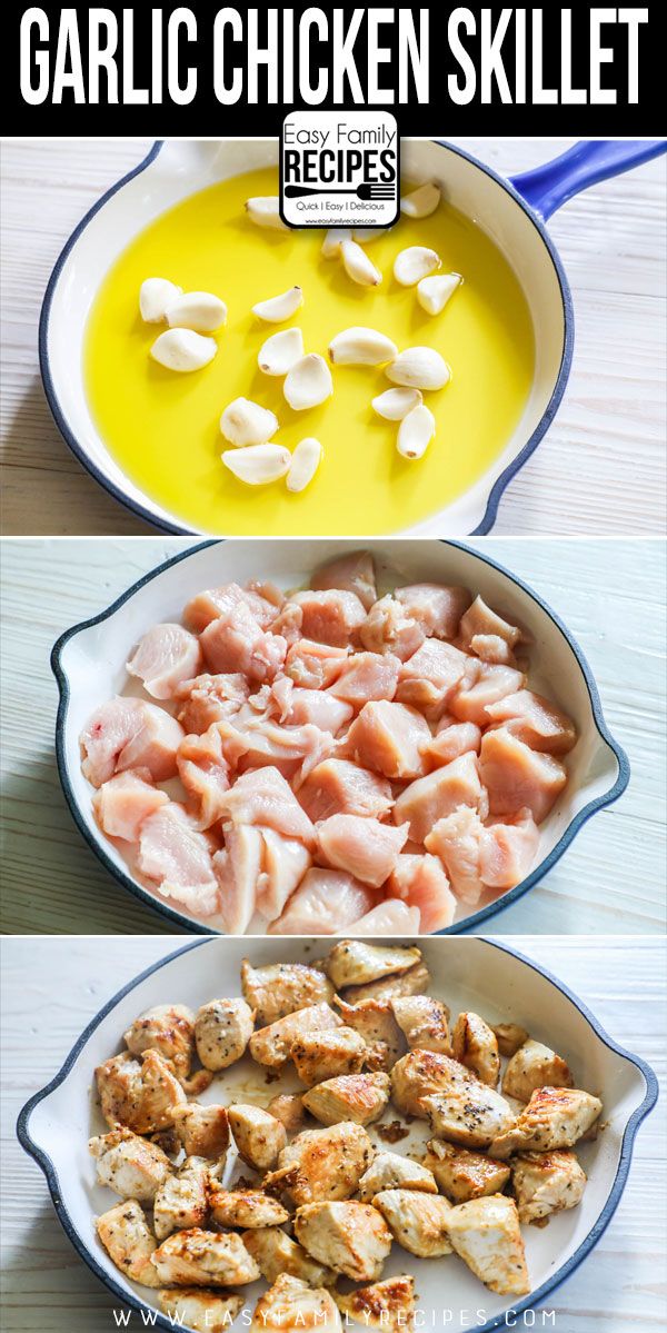 the ingredients for garlic chicken skillet are shown