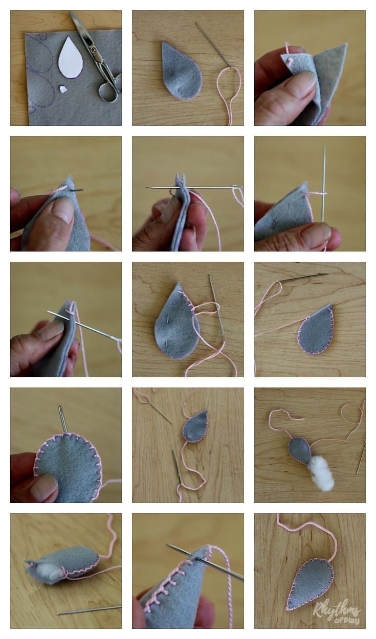 the steps to make an ornament with yarn and felt are shown in several different ways