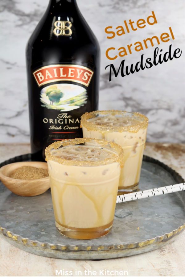 salted caramel mudslide served with bailey's bottle