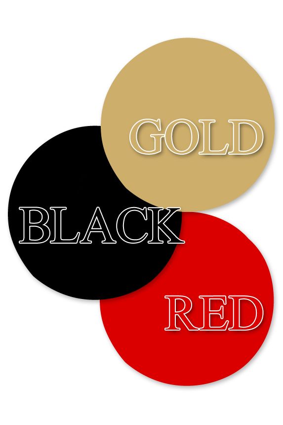 three circles with the words gold, black and red