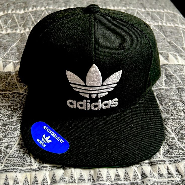 Excellent Condition. Never Used Trendy Black Snapback Hat With Flat Bill, Black Snapback Hat For Streetwear, One Size, Adidas Baseball Cap With Visor For Streetwear, Casual Black Snapback Hat, Classic Black Baseball Cap With Flat Bill, Classic Black Visor Fitted Hat, Classic Black Fitted Visor Hat, Classic Black Fitted Hat With Visor, Classic Black Snapback Hat With Flat Brim