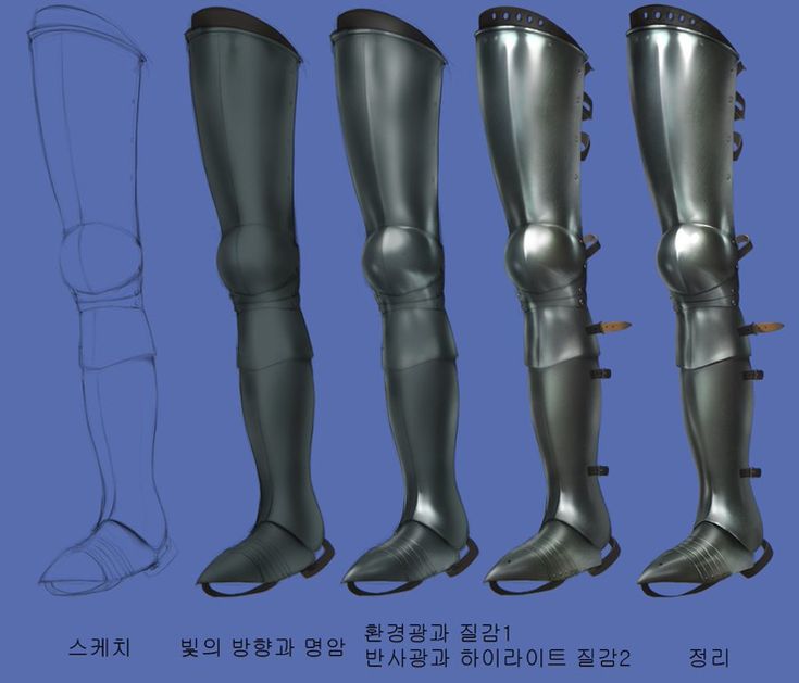 four different types of metallic boots in various sizes and colors, all with the same design