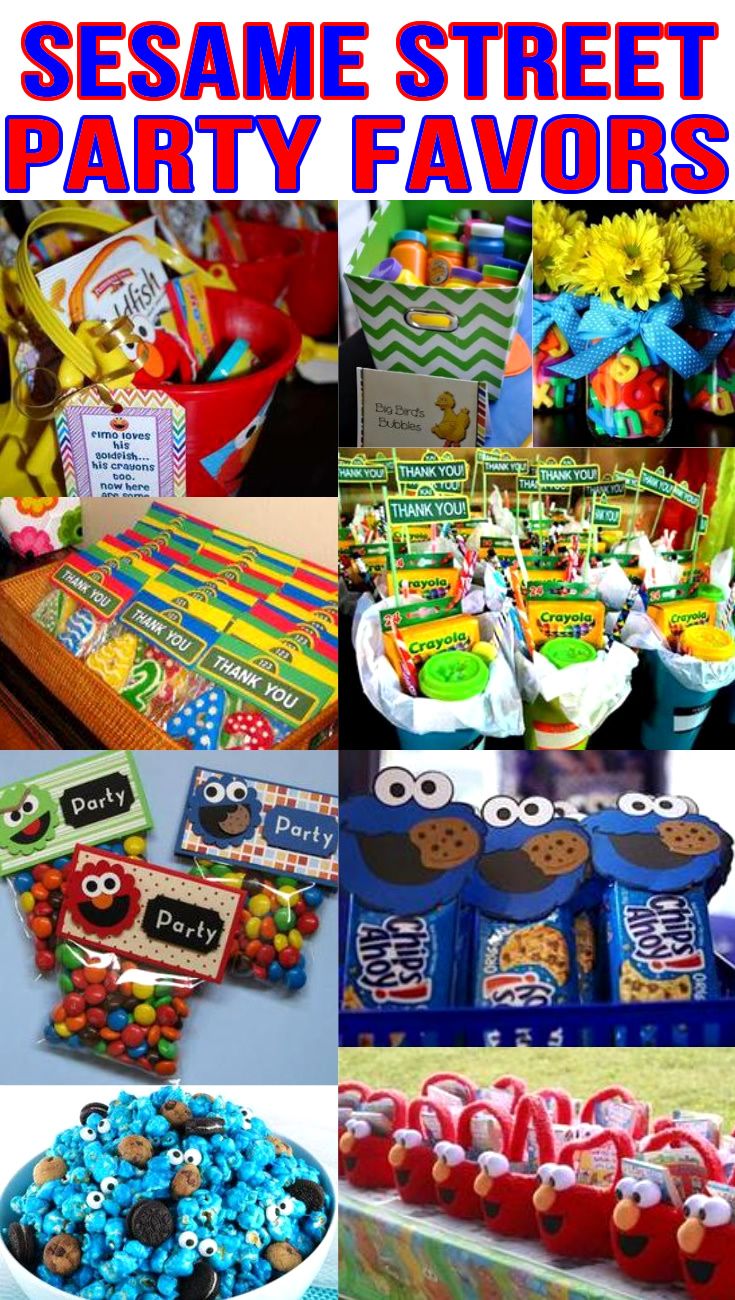 sesame street party favors and desserts are featured in this collage with the words sesame street party favors