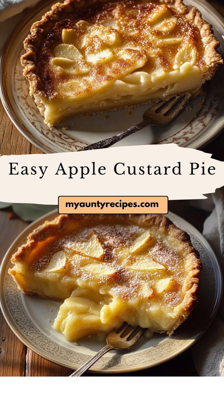 an easy apple custard pie on a plate