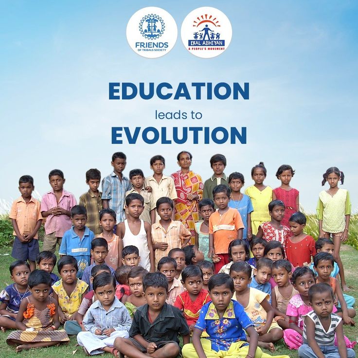 a group of children posing for a photo with the caption education leads to evolution