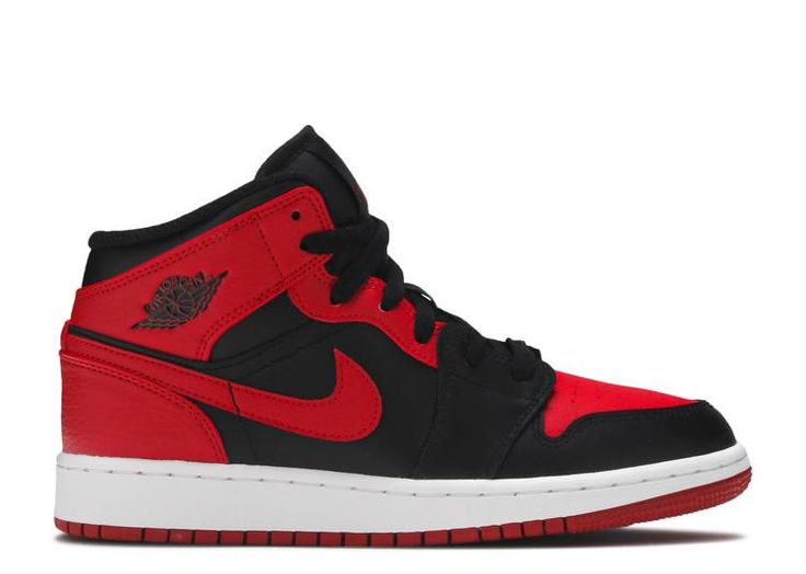 Air Jordan 1 Mid GS 'Banned' - Air Jordan - 554725 074 - black/university red/black/white | Flight Club Jordan 1 Mid Banned, Air Jordan 1 Dior, Jordan 1 Dior, Authentic Jordans, Jordan Model, Sneakers Vans, Nike Air Jordan 1 Mid, Air Jordan Sneakers, Jordan Sneakers