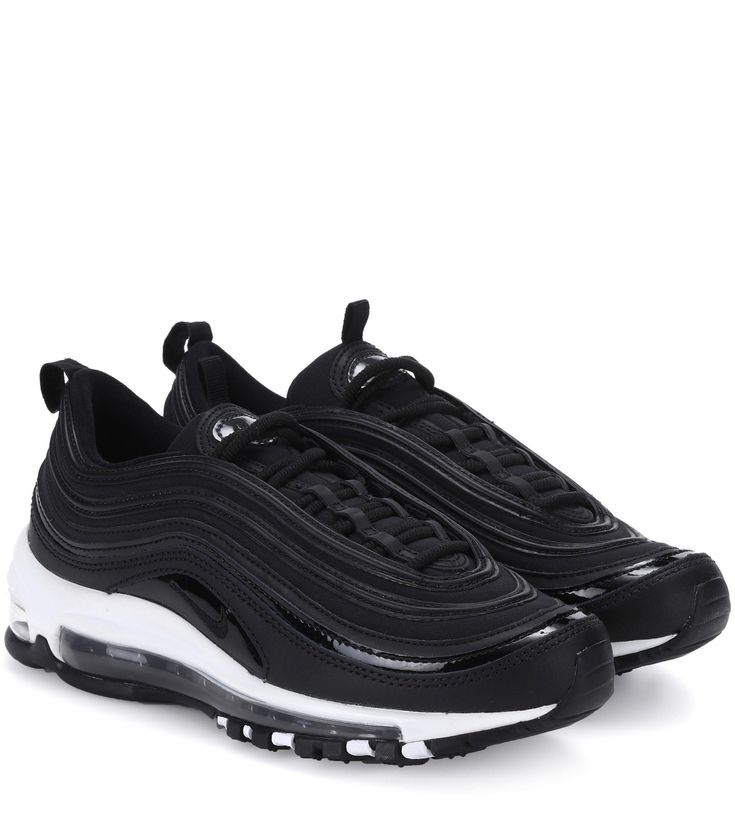 Air Max 97 black leather sneakers Sneakers Nike Black, Black Leather Trainers, Shoes Sneakers Black, Basic Shoes, Black Leather Sneakers, Nike Basketball Shoes, Nike Free Shoes, Nike Shoes Outlet, Black Trainers