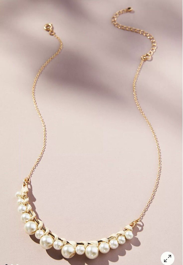 Anthropologie Pearled Necklace. Chic Wedding Clavicle Chain Jewelry, Chic Everyday Pearl Jewelry, Chic Long Necklace Jewelry For Wedding, Chic Wedding Choker Necklace, Adjustable Chic Pearl Necklace, Chic Adjustable Pearl Necklace, Chic Pendant Jewelry With Adjustable Chain, Chic Jewelry With Adjustable Chain Pendant, Chic Adjustable Pearl Charm Jewelry