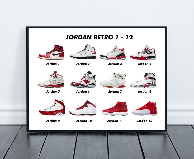 "This Jordan 1 - 12 Sneaker Collection digital art print can be printed on any printer using paper of your choice or you can send to a local or commercial printer such as Instaprint, Office Depot, etc. You can also send to a photo printer such as Walgreens, Shutterfly, etc. to order photos prints, posters, or other photo products. Once purchased, you will get a link to download the prints, and the files will be emailed to you. You can also access your prints anytime in your Etsy account in your Sneakerhead Gifts, Jordan Retro 1, Commercial Printing, Nike Shoes Jordans, Sneaker Art, Retro 1, Office Depot, Retro Sneakers, Digital Art Print