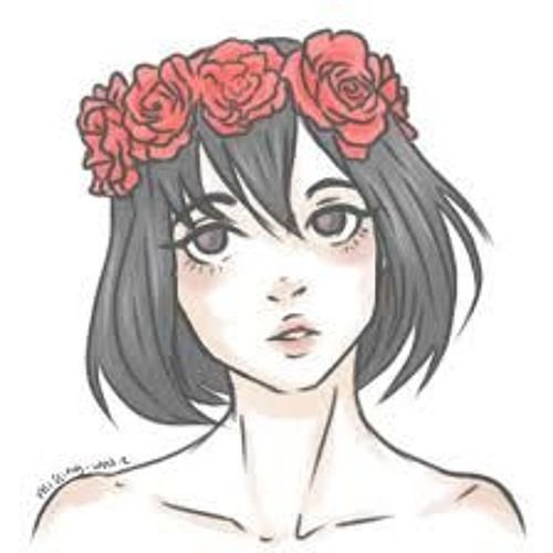 a drawing of a woman with flowers in her hair